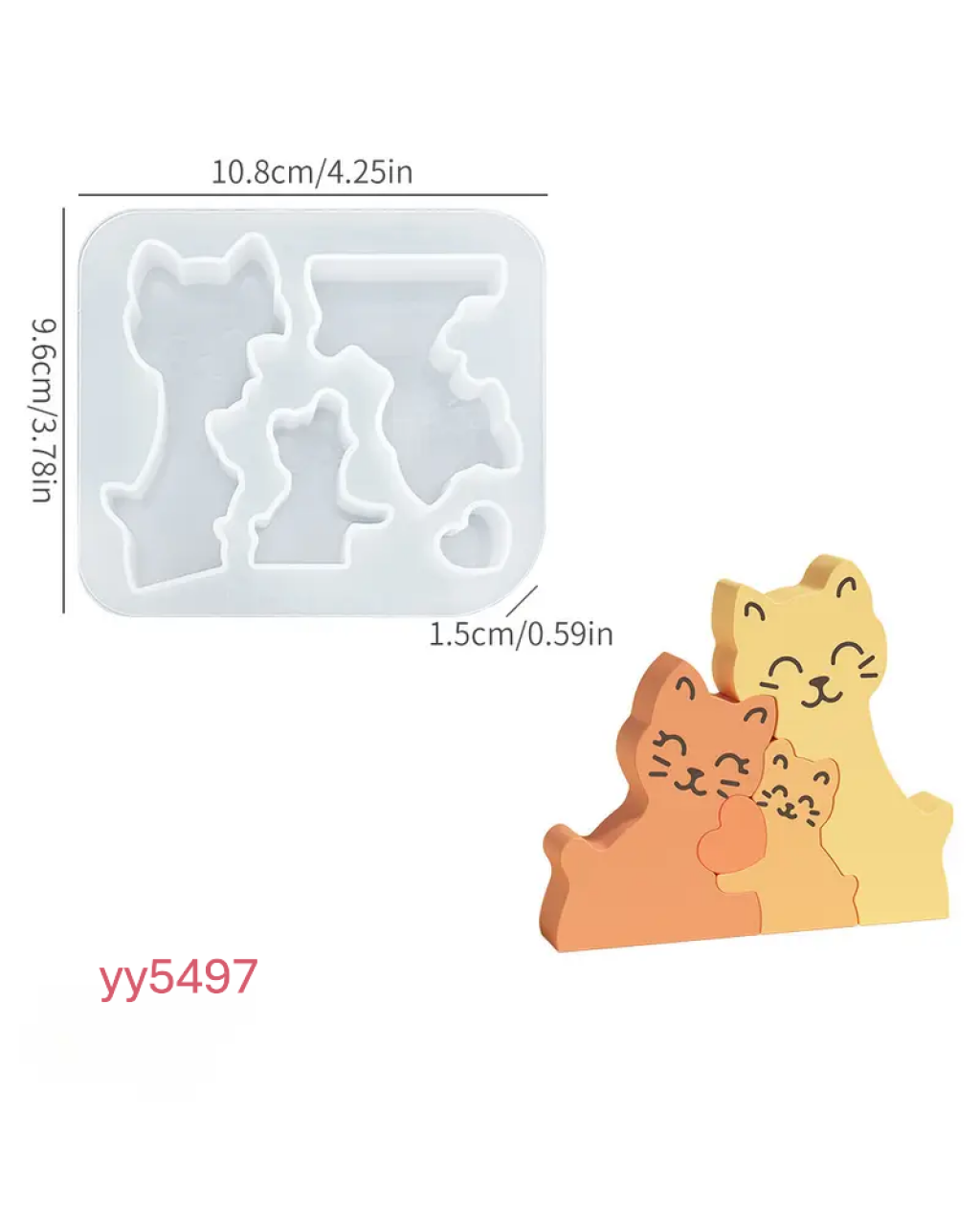 YY5497 3 Kişilik Mutlu Kedi Ailesi Mum Biblo Silikon Kalıp – Sevimli ve Şık Dekoratif Hediye!